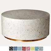 Maaya Brass Bone Inlay Round drum Coffee Table White Floral